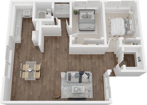 Floor plan for 2 beds, 1 bath, 900 sqft
